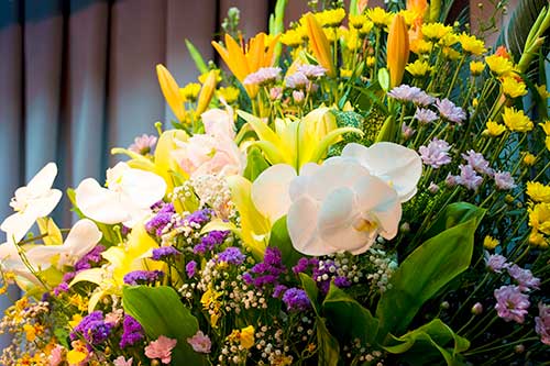 spring funeral flower arrangement