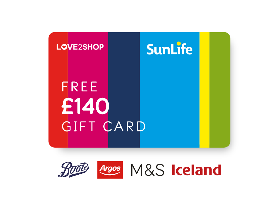 Free £140 gift card. Boots, Argos, M&S and Iceland logos